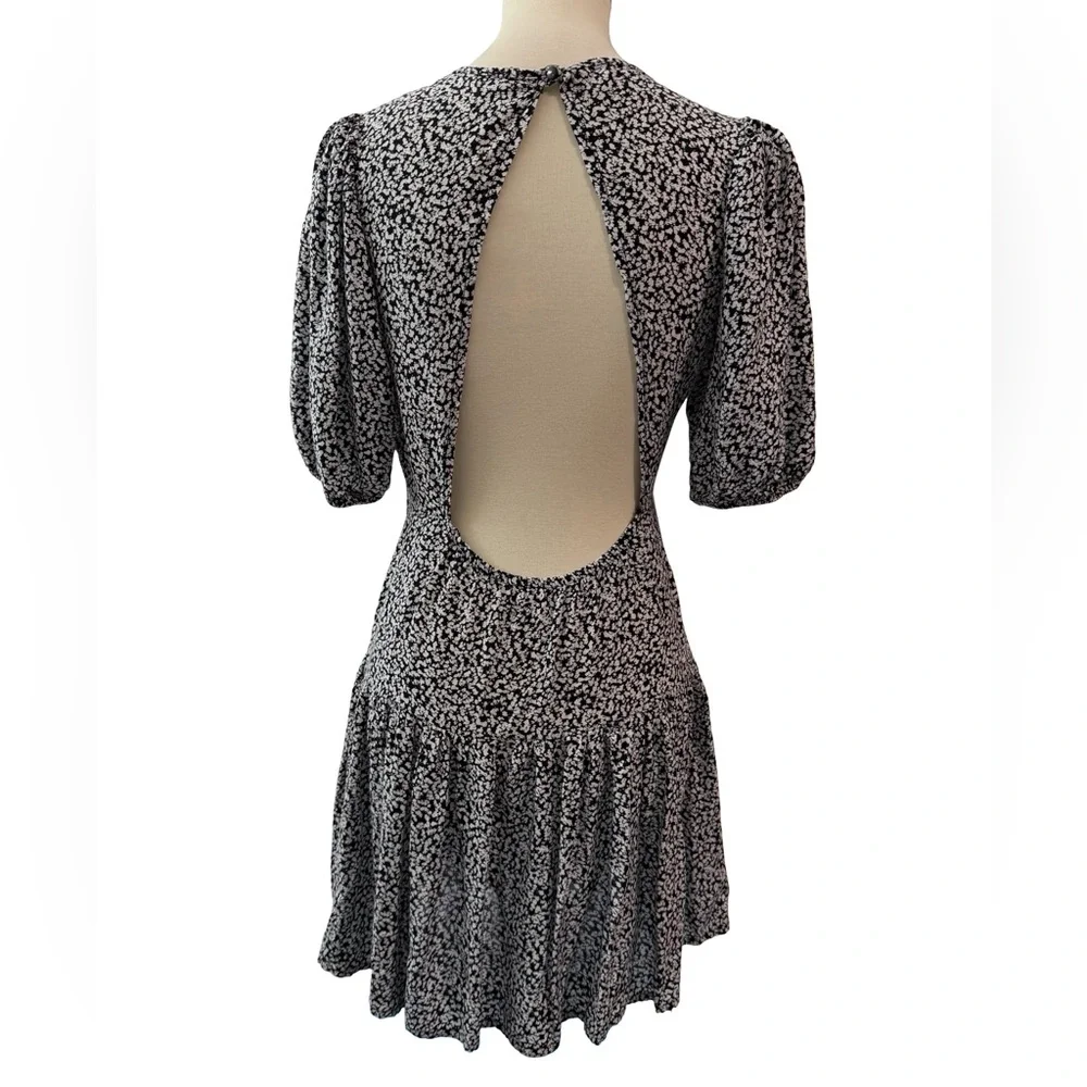 Free People Black and White Backless Puff Sleeve Mini Dress - Picture 3 of 11